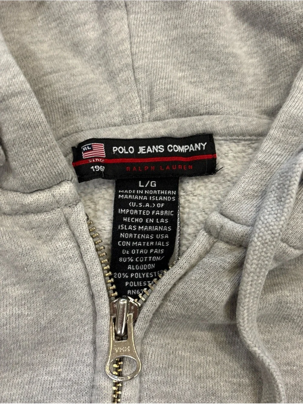 Vintage Ralph Lauren Polo Jeans Company USA Hoodie Zip Sweatshirt L Distressed